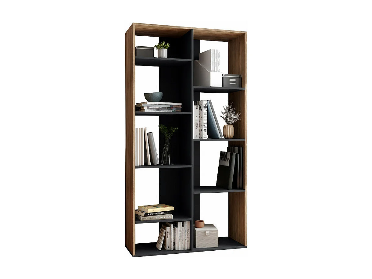 Rayonnage 9 Niches Chêne et Noir 185 cm LINEA