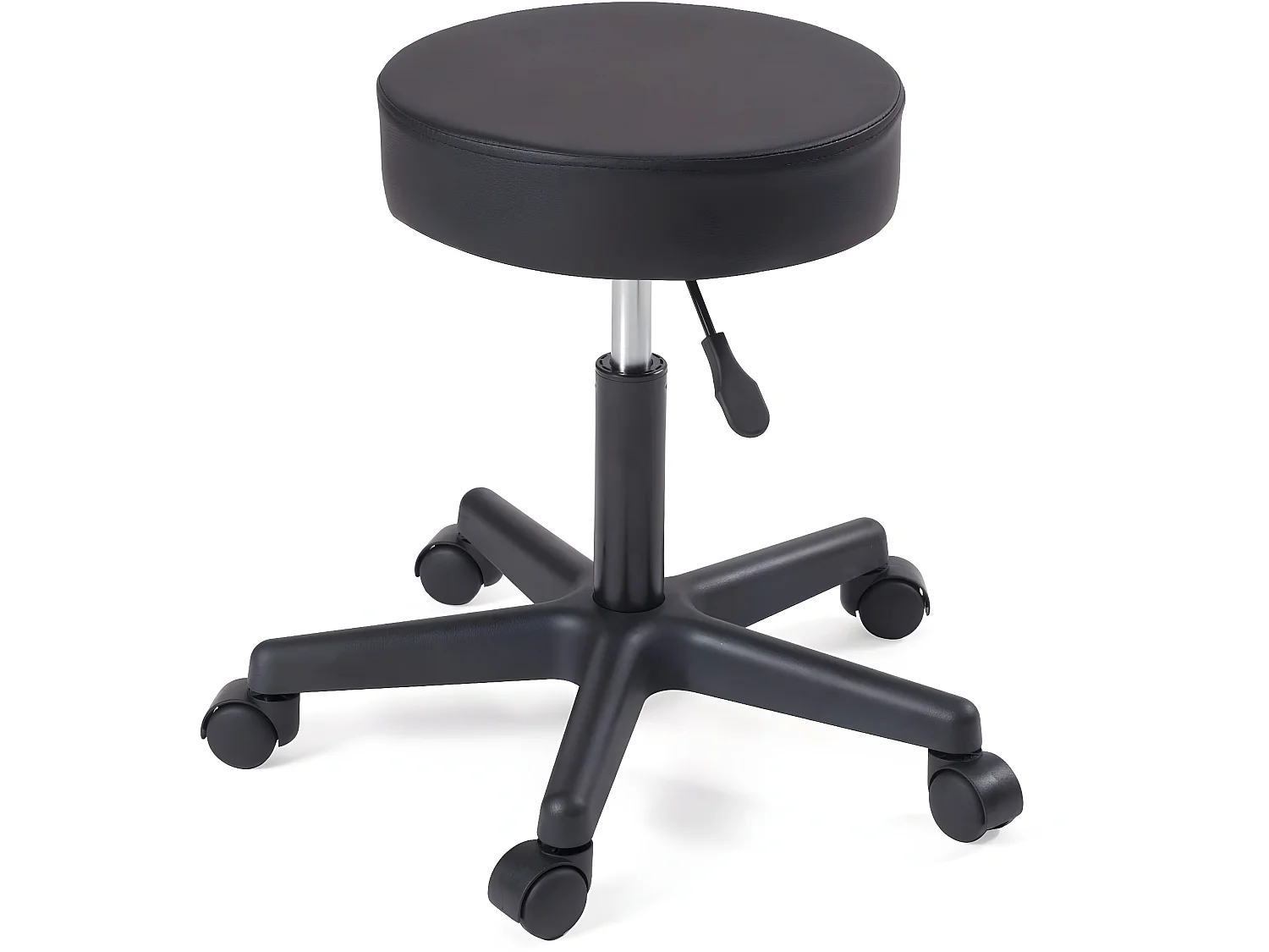 Tabouret à roulettes siège rond simili rembourré pivotant hauteur réglable YE (noir)