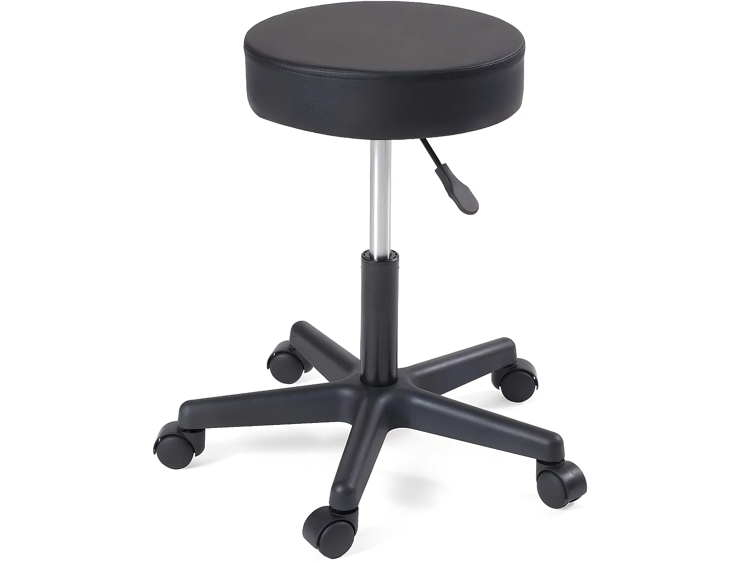Tabouret à roulettes siège rond simili rembourré pivotant hauteur réglable YE (noir)