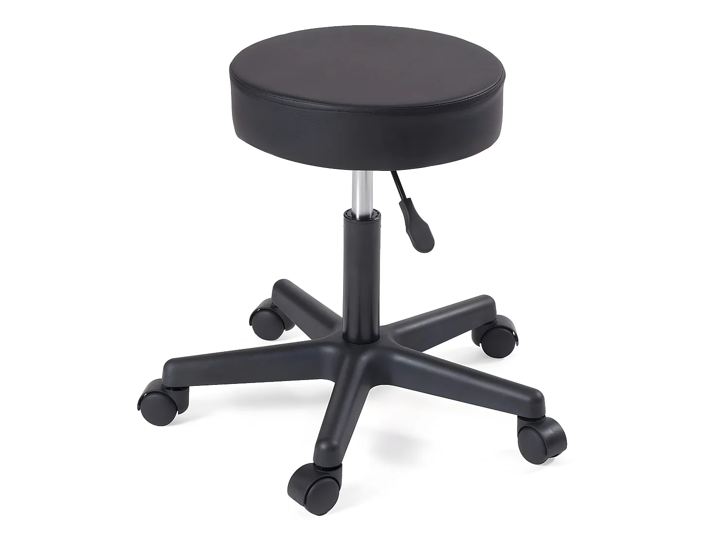 Tabouret à roulettes siège rond simili cuir rembourré pivotant hauteur réglable YÉ (noir)
