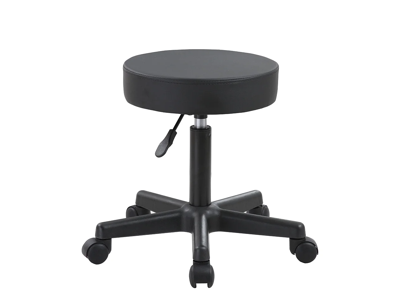 Tabouret à roulettes siège rond simili rembourré pivotant hauteur réglable YE (noir)