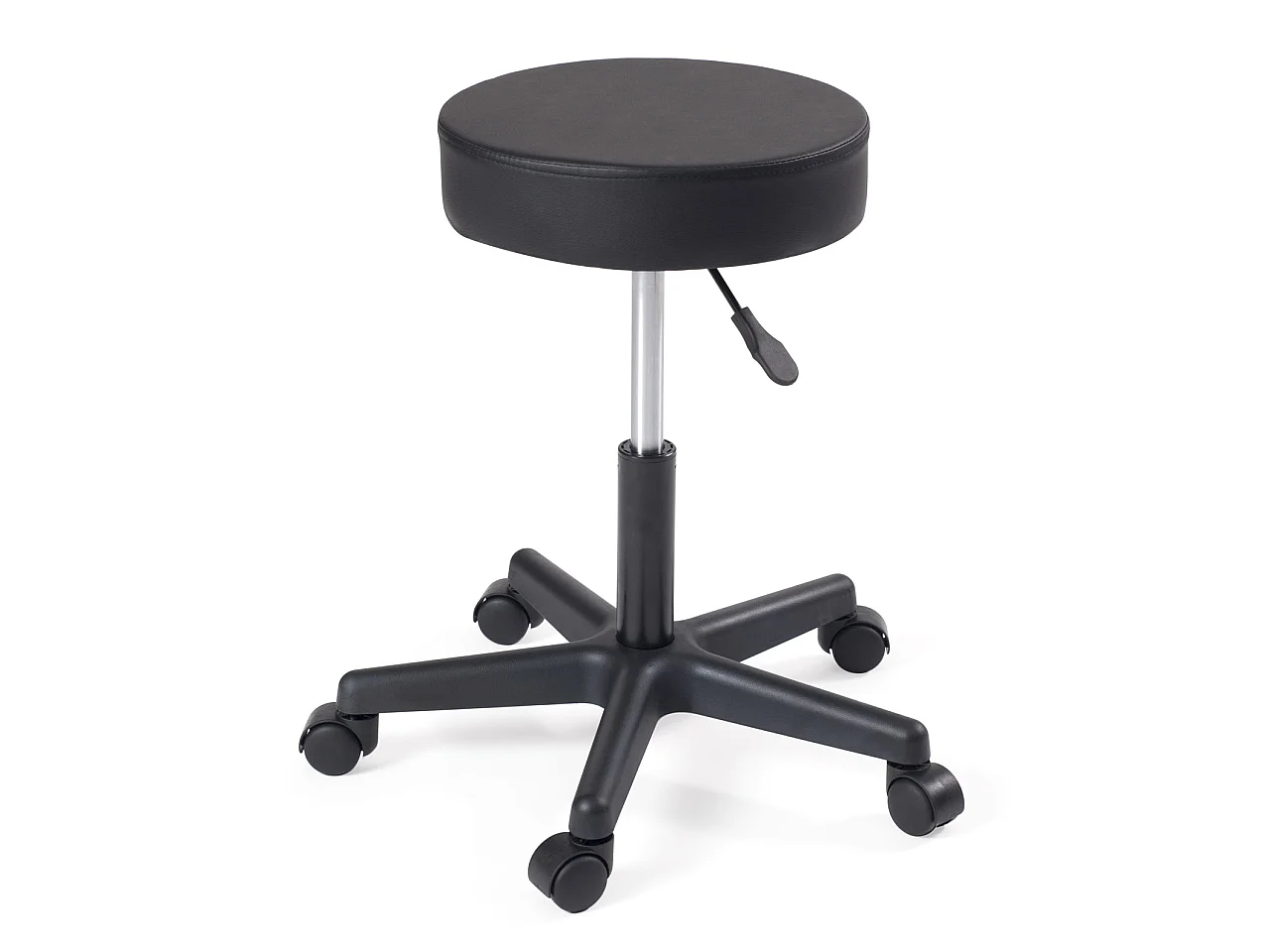Tabouret à roulettes siège rond simili rembourré pivotant hauteur réglable YE (noir)