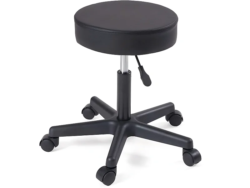 Kruk met wieltjes ronde zitting simili leder gevoerd draaibaar verstelbare hoogte YÉ (zwart)