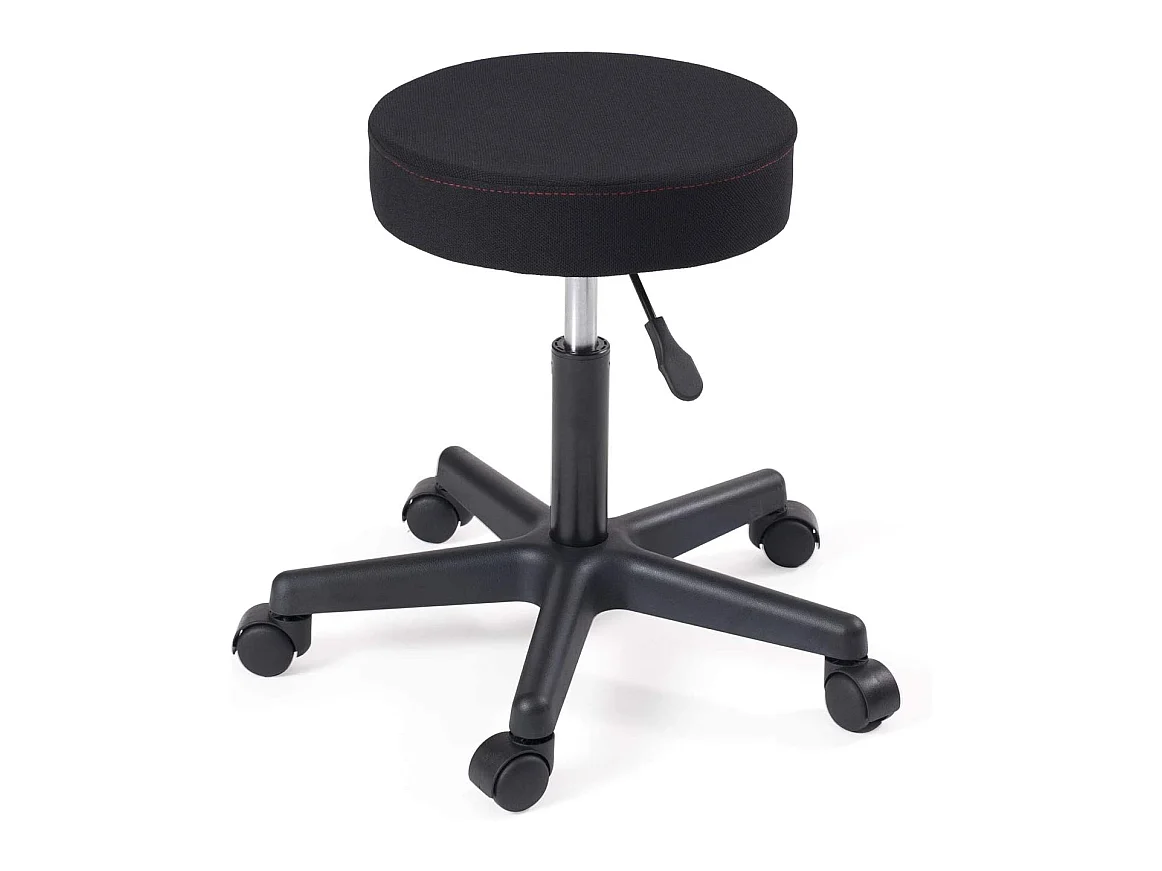 Tabouret à roulettes siège rond simili cuir rembourré pivotant hauteur réglable YÉ (tissu noir)