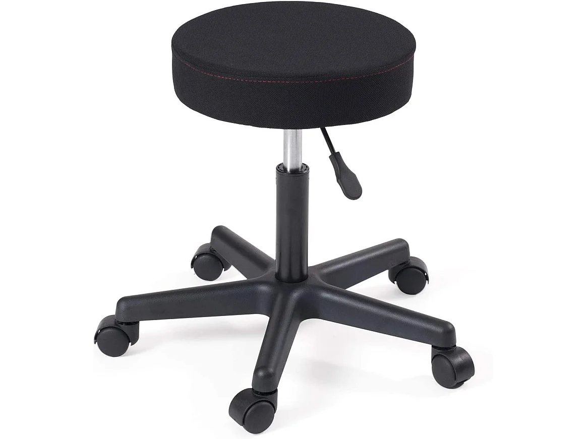Tabouret à roulettes siège rond simili cuir rembourré pivotant hauteur réglable YÉ (tissu noir)