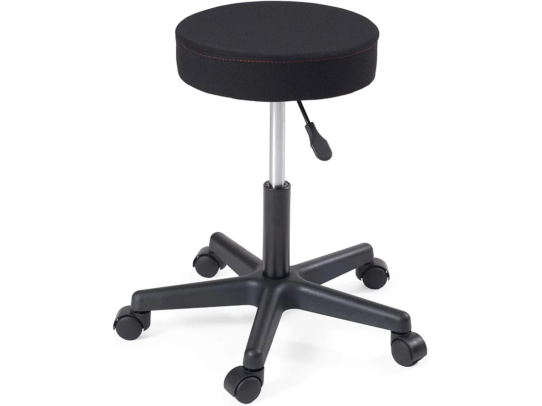 Tabouret à roulettes siège rond simili cuir rembourré pivotant hauteur réglable YÉ (tissu noir)
