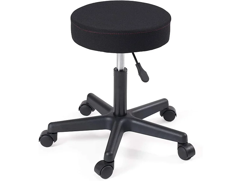 Tabouret à roulettes siège rond simili cuir rembourré pivotant hauteur réglable YÉ (tissu noir)