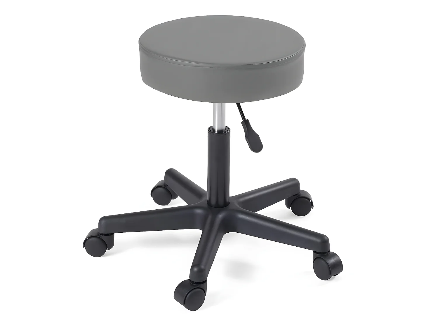 Tabouret à roulettes siège rond simili cuir rembourré pivotant hauteur réglable YÉ (gris foncé)