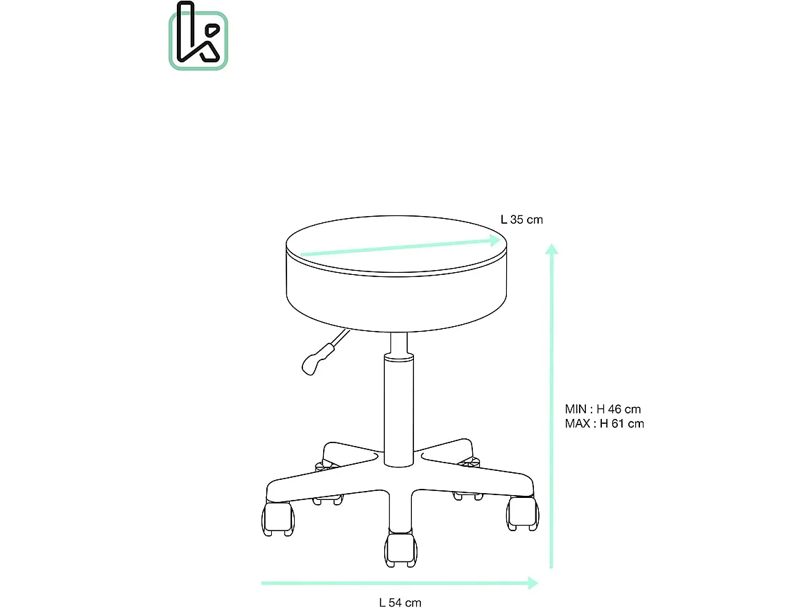 Taburete con ruedas y asiento redondo, de símil cuero acolchado con espuma de alta densidad, giratorio 360°, altura regulable YÉ (blanco y negro)