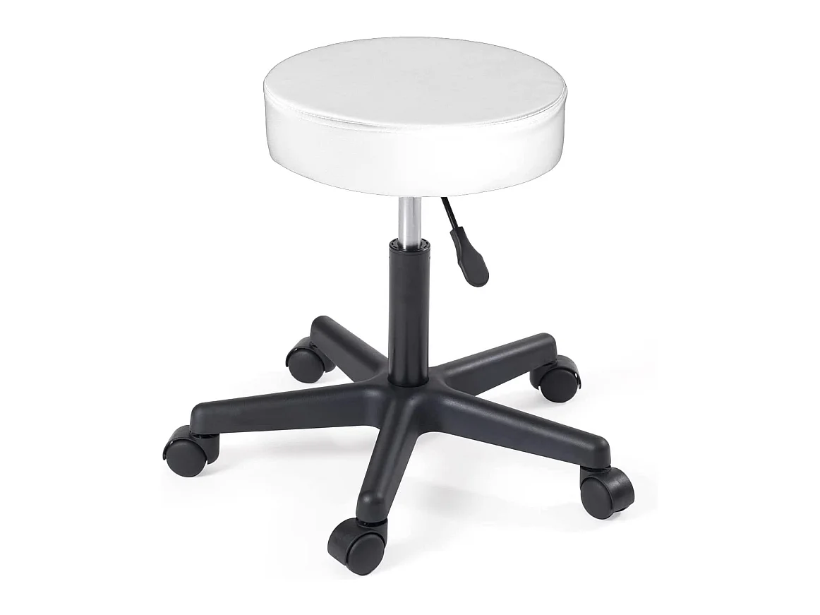 Tabouret à roulettes siège rond simili cuir rembourré pivotant hauteur réglable YÉ (blanc noir)