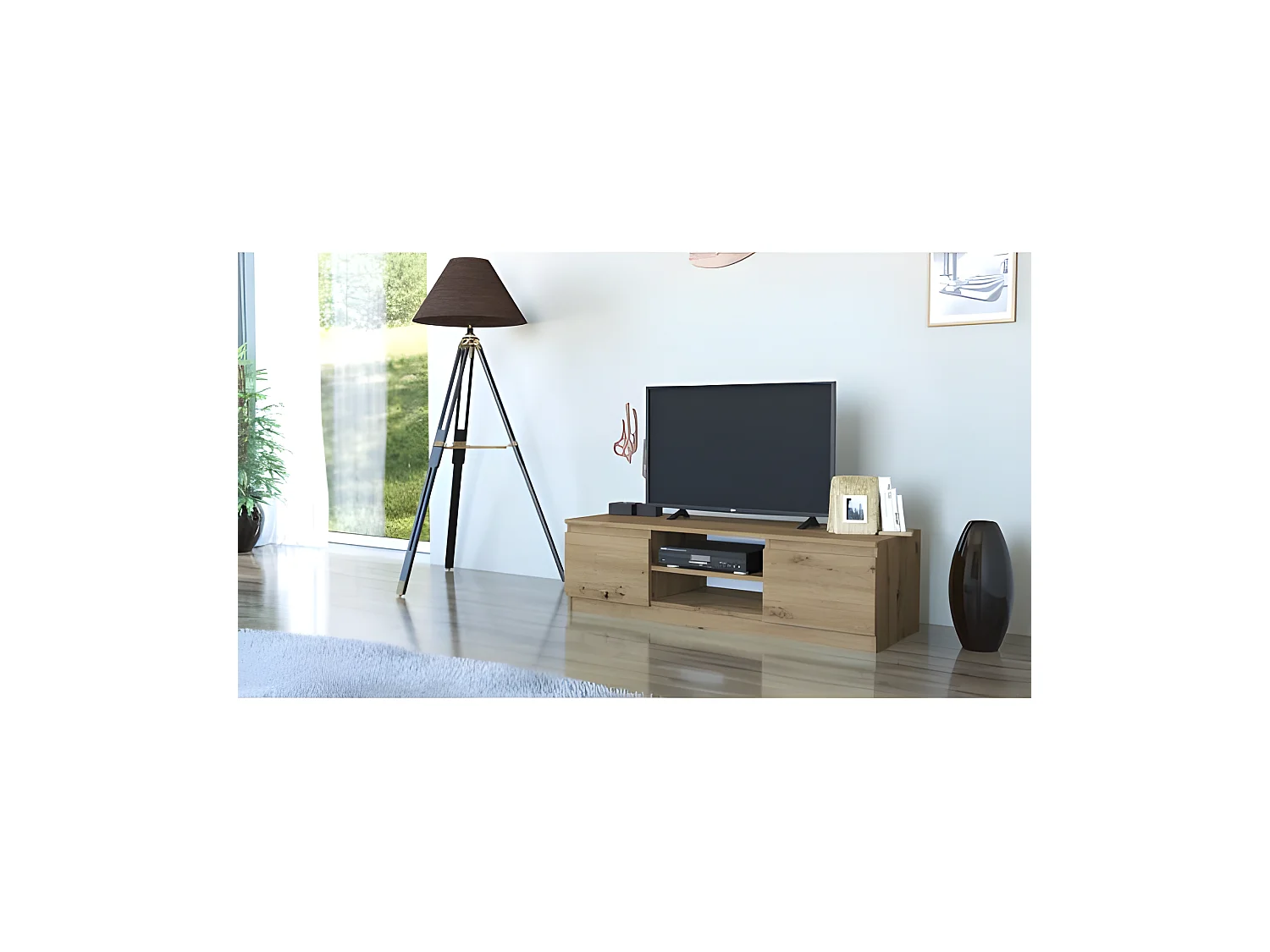 TIVOLI - Mueble de televisión bajo moderno - 40x120x36 - 2 cajones + 2 puertas - almacenamiento moderno para equipos de TV/audio/video