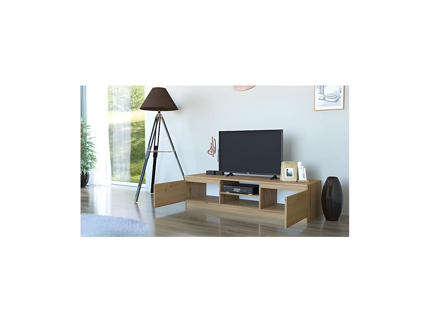 TIVOLI - Mueble de televisión - estilo moderno - 140x40x36cm - 2 cajones + 2 puertas - almacenamiento de equipos de Televisión/audio - aspecto madera