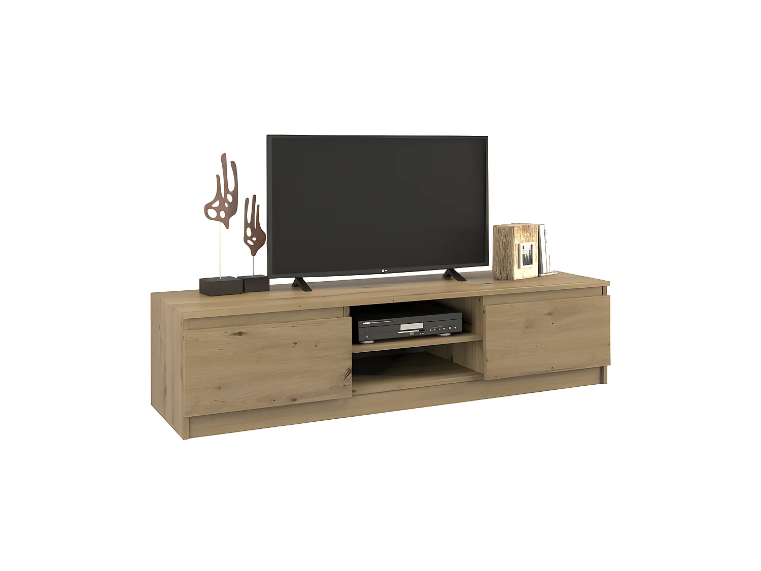 TIVOLI -  Meuble TV style moderne - 140x40x36cm - 2 niches + 2 portes - Rangement matériel télé/audio - Aspect bois