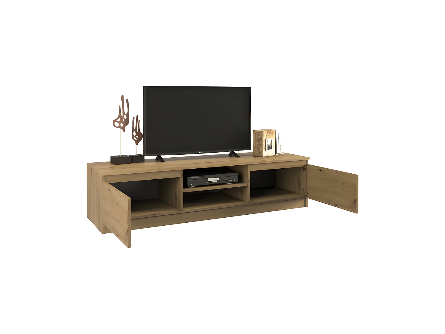 TIVOLI -  Meuble TV style moderne - 140x40x36cm - 2 niches + 2 portes - Rangement matériel télé/audio - Aspect bois