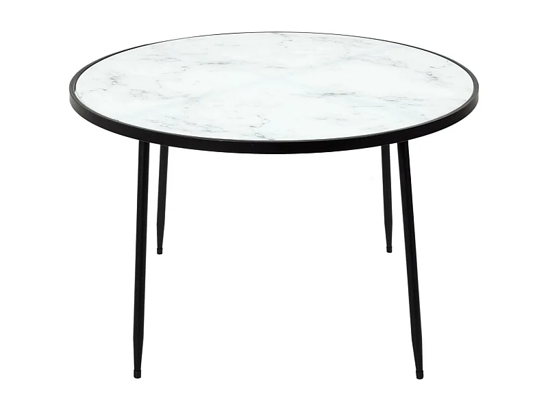 MOTSA - Table Basse Ø75cm Plateau Verre Imitation Marbre