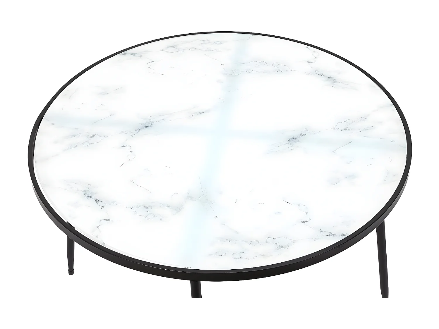 MOTSA - Table Basse Ø75cm Plateau Verre Imitation Marbre