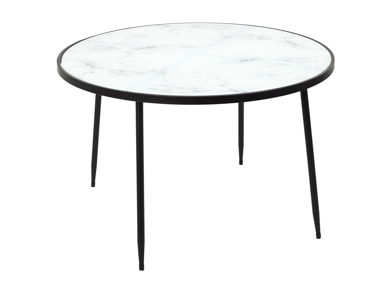 MOTSA - Table Basse Ø75cm Plateau Verre Imitation Marbre