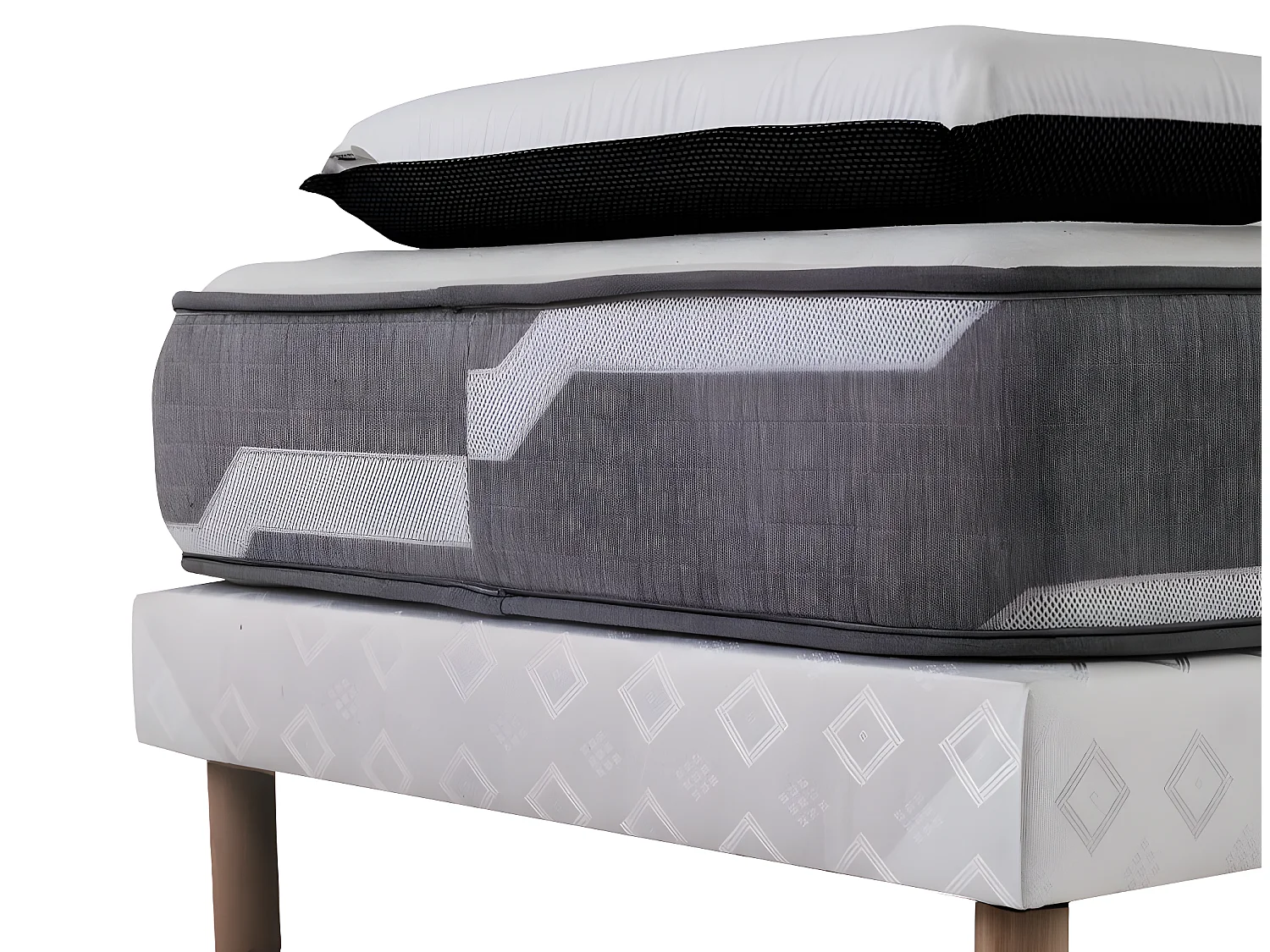 Ensemble matelas 90x190cm ressorts ensachés Select avec 1 Oreiller visco 60x60 et Sommier blanc