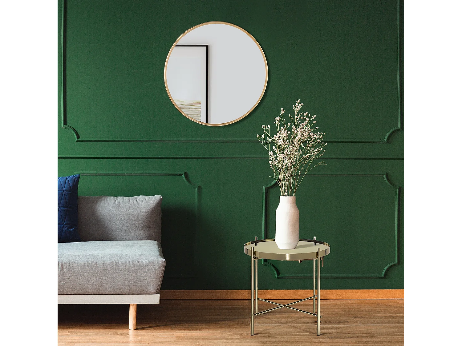 Specchio da parete rotondo con cornice in metallo dorato Cali WOMO-DESIGN