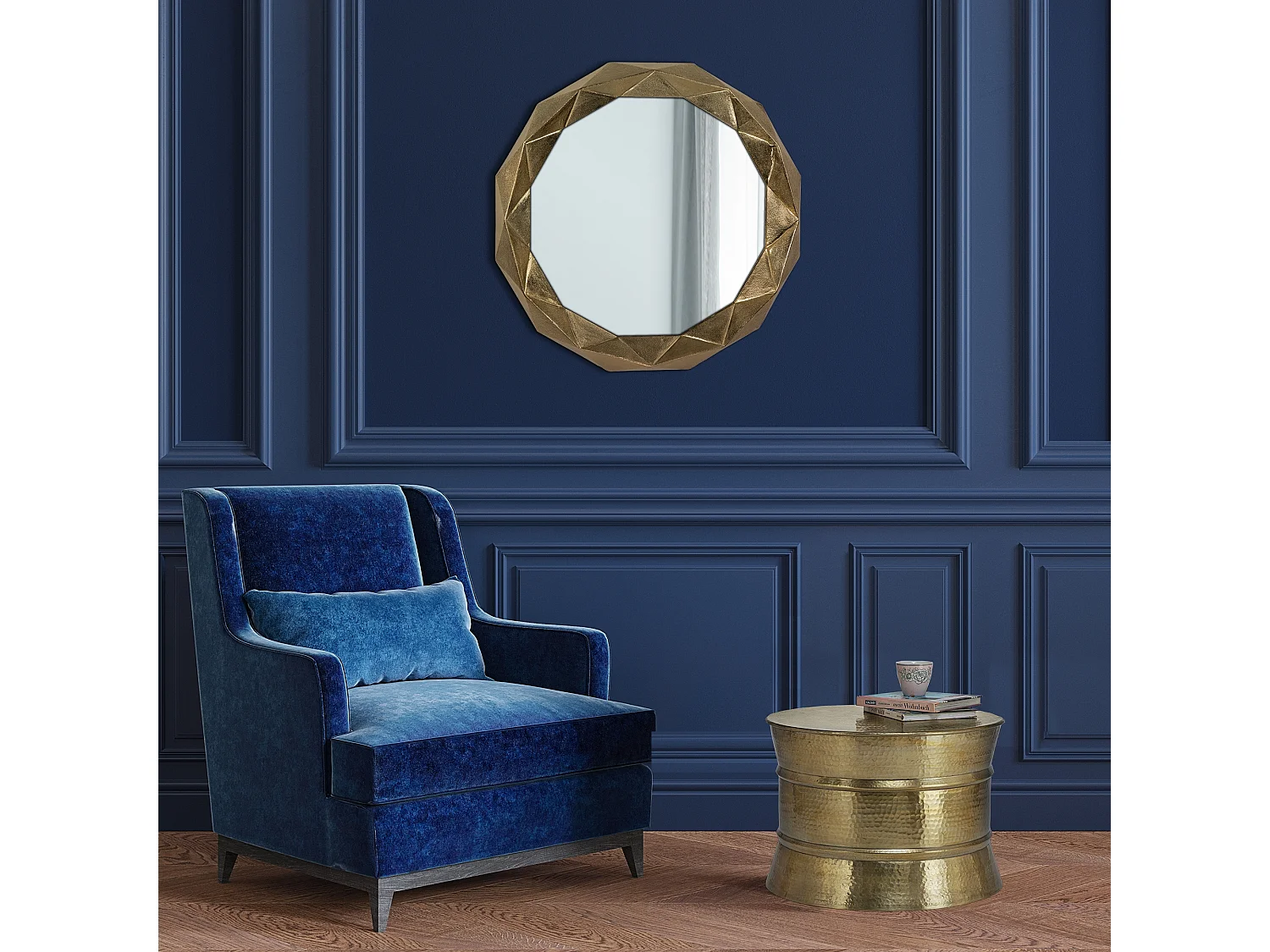 WOMO-DESIGN Espejo de pared Guayaquil ø 65 cm redondo con marco de metal dorado colgante estilo moderno ideal baño, tocador, vestidor, sala de estar