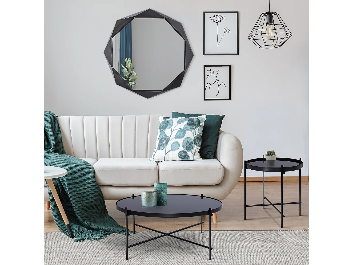 Miroir mural noir cadre métallique Quito Ø 72 cm WOMO-DESIGN