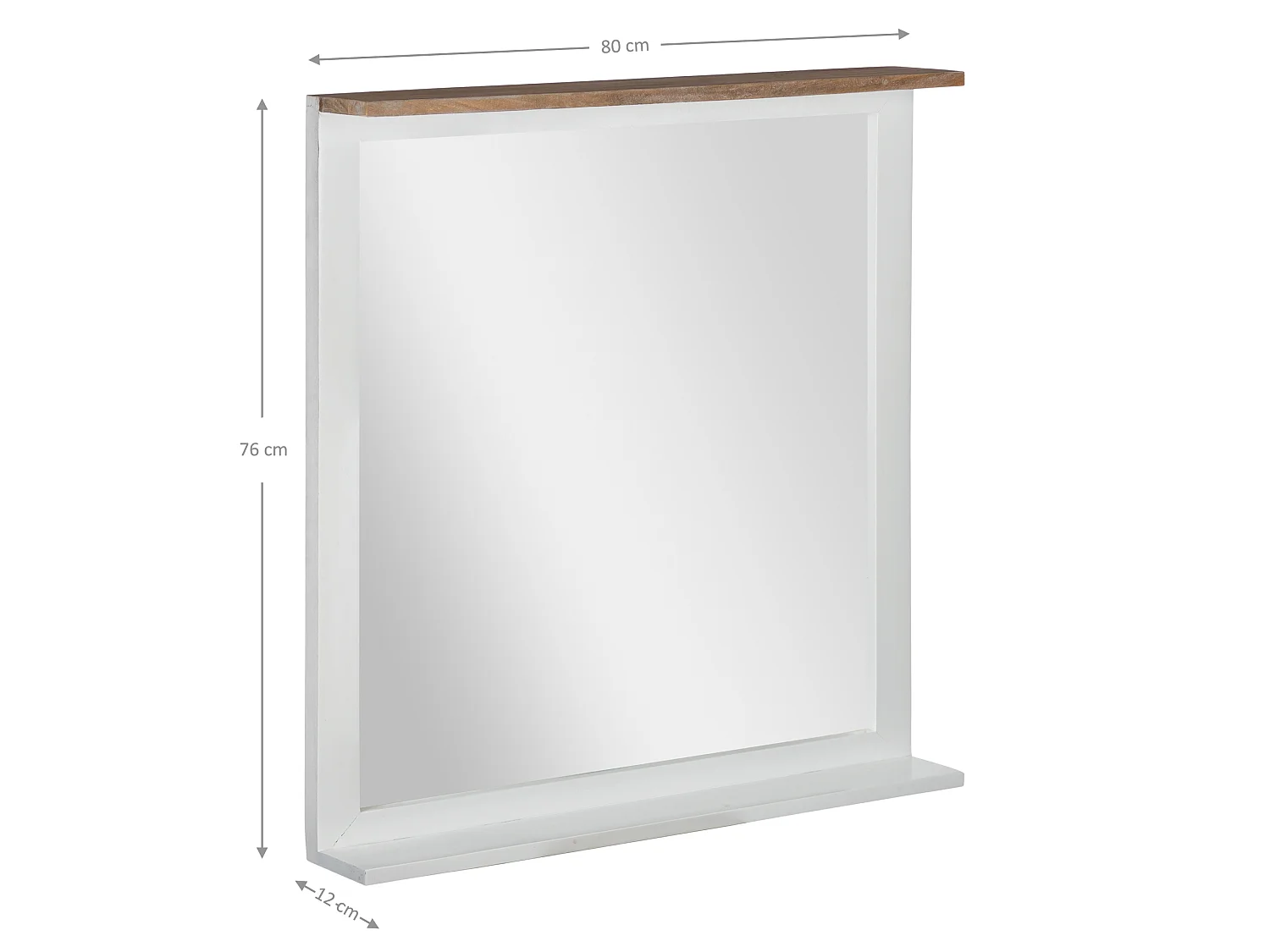 Miroir mural XI'an 80 x 76 cm rectangulaire naturel blanc cadre en bois de manguier massif laqué décoration chambre accesoire salle de bain maquillage