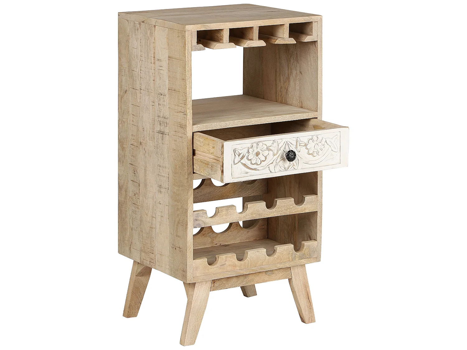 WOMO-DESIGN Mueble botellero 45x90x40 cm de madera para 8 botellas con portavasos y cajón estilo vintage, armario bar para copas de vino, mini bodega