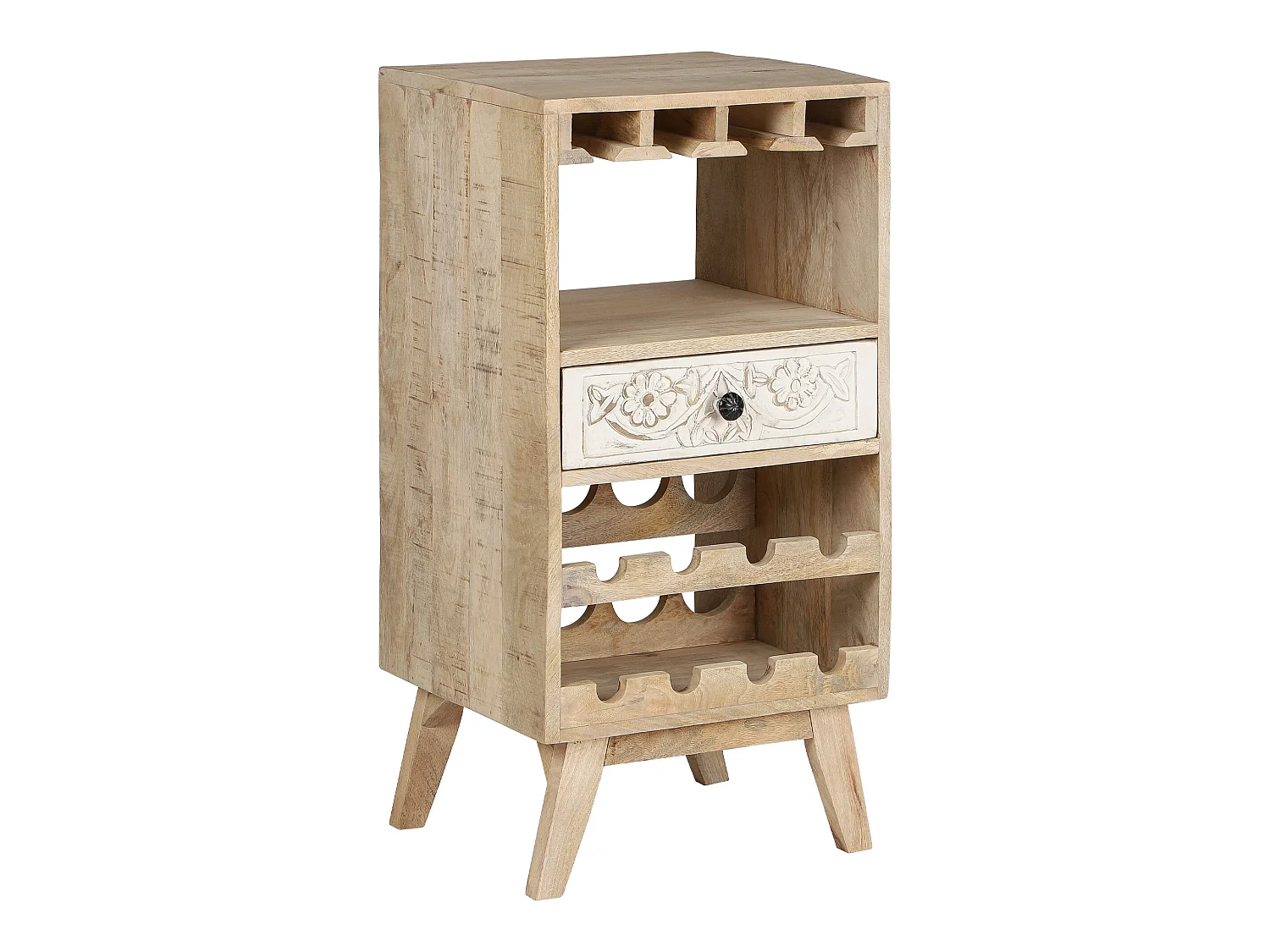 Meuble à vin 45x90x40cm rustique bois massif tropical artisanal unique rangement bouteilles porte-verres casier à tiroir support buffet de bar salon