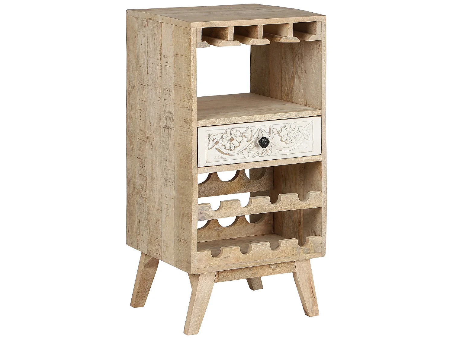 Meuble à vin 45x90x40cm rustique bois massif tropical artisanal unique rangement bouteilles porte-verres casier à tiroir support buffet de bar salon