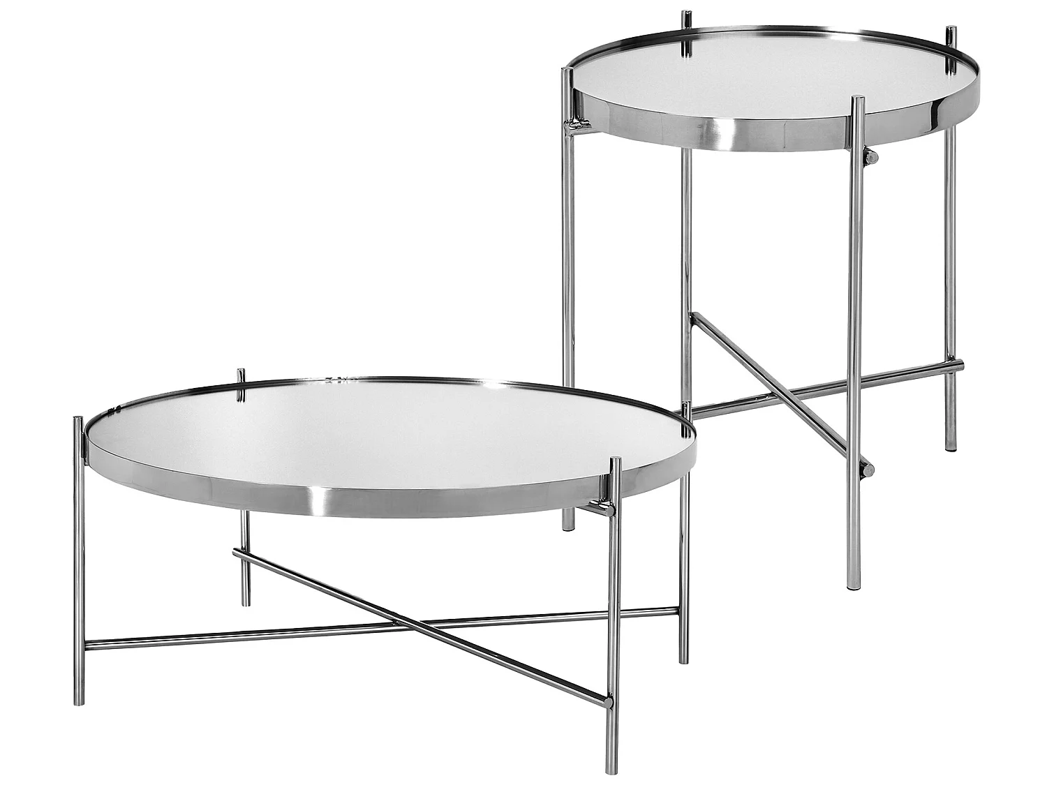 Table basse set de 2 pièces argent en métal et verre WOMO-DESIGN