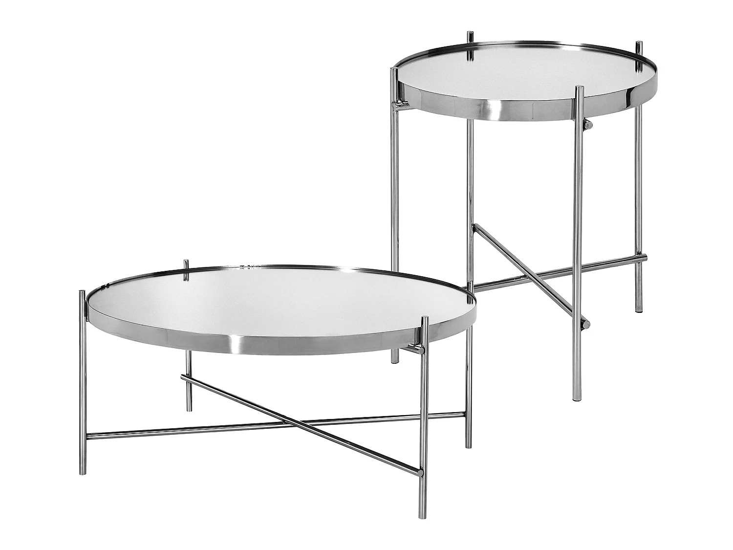 Table basse set de 2 pièces argent en métal et verre WOMO-DESIGN
