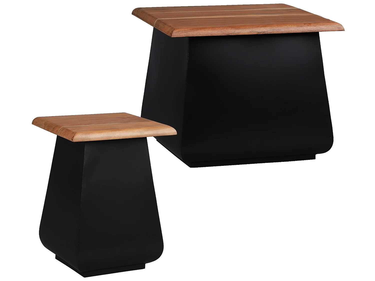 Set 2 table basse de salon métal noir bois d'acacia WOMO-DESIGN