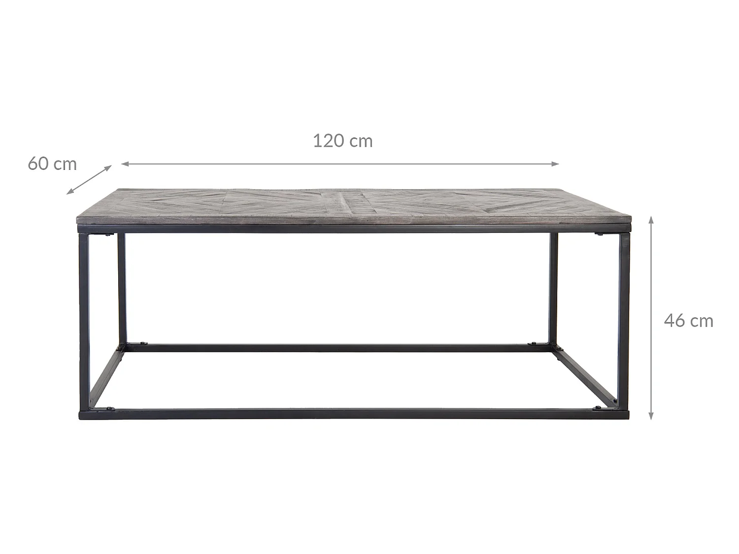 Table basse 120x60x46 cm bois de manguier massif cadre en métal WOMO-DESIGN
