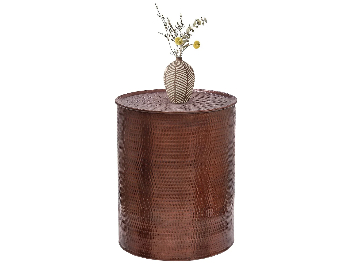 Table basse Porvoo 40x50cm ronde cuivre martelé aluminium forgé artisanal pièce unique orientale support d’appoint salon canapé meuble lounge café