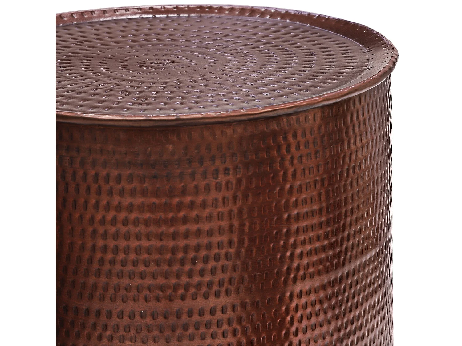 Table basse Porvoo 40x50cm ronde cuivre martelé aluminium forgé artisanal pièce unique orientale support d’appoint salon canapé meuble lounge café