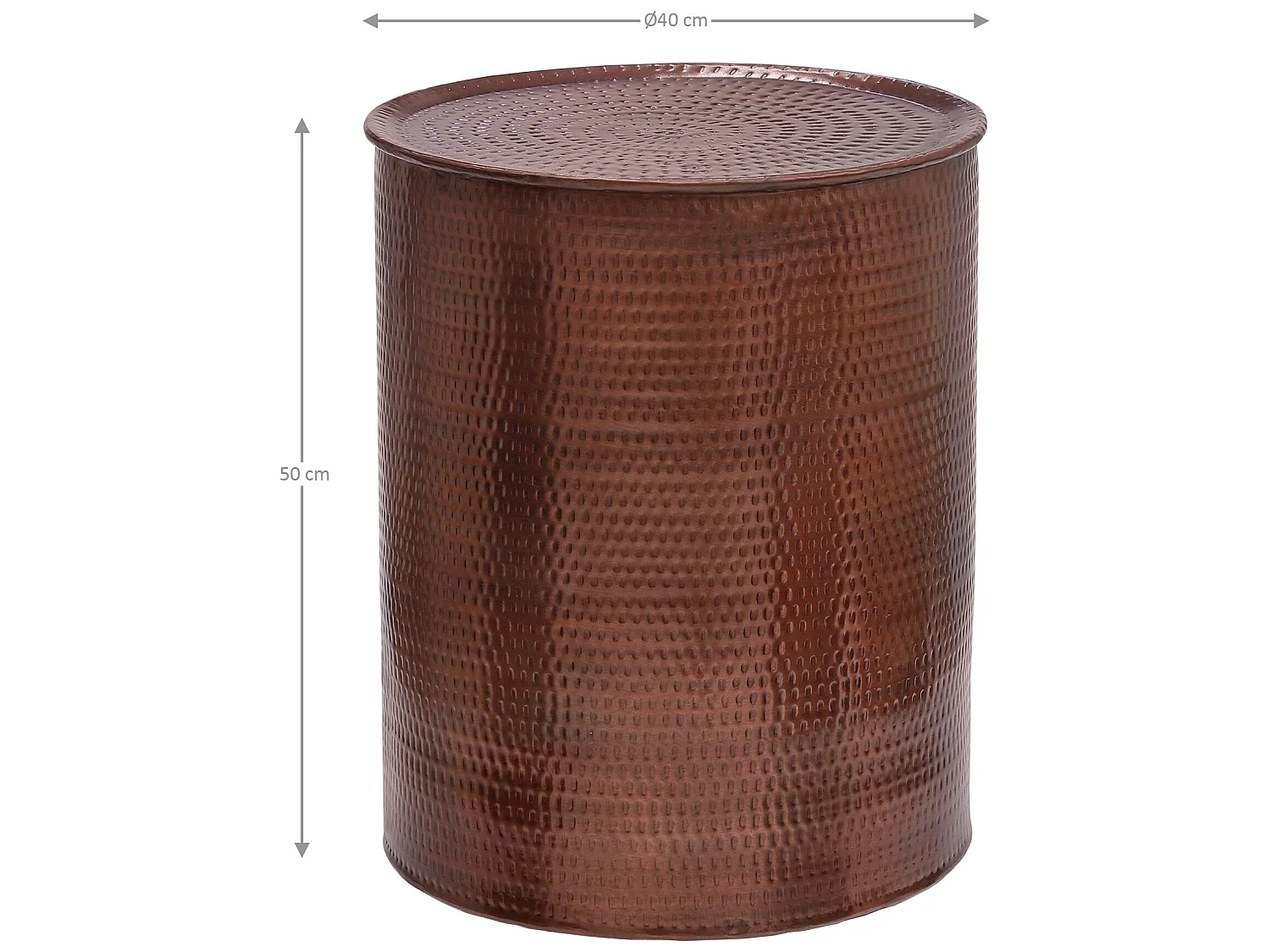 Table basse Porvoo 40x50cm ronde cuivre martelé aluminium forgé artisanal pièce unique orientale support d’appoint salon canapé meuble lounge café