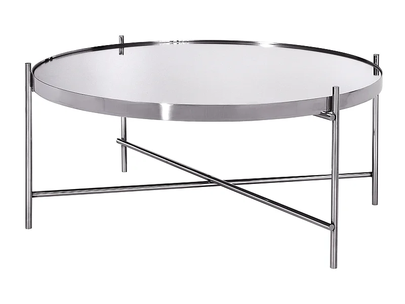 WOMO-DESIGN Mesa auxiliar lateral Tucson Ø75x35cm mesita de centro redonda de cristal y metal color plateado para salón sofá, estilo ligero y aireado