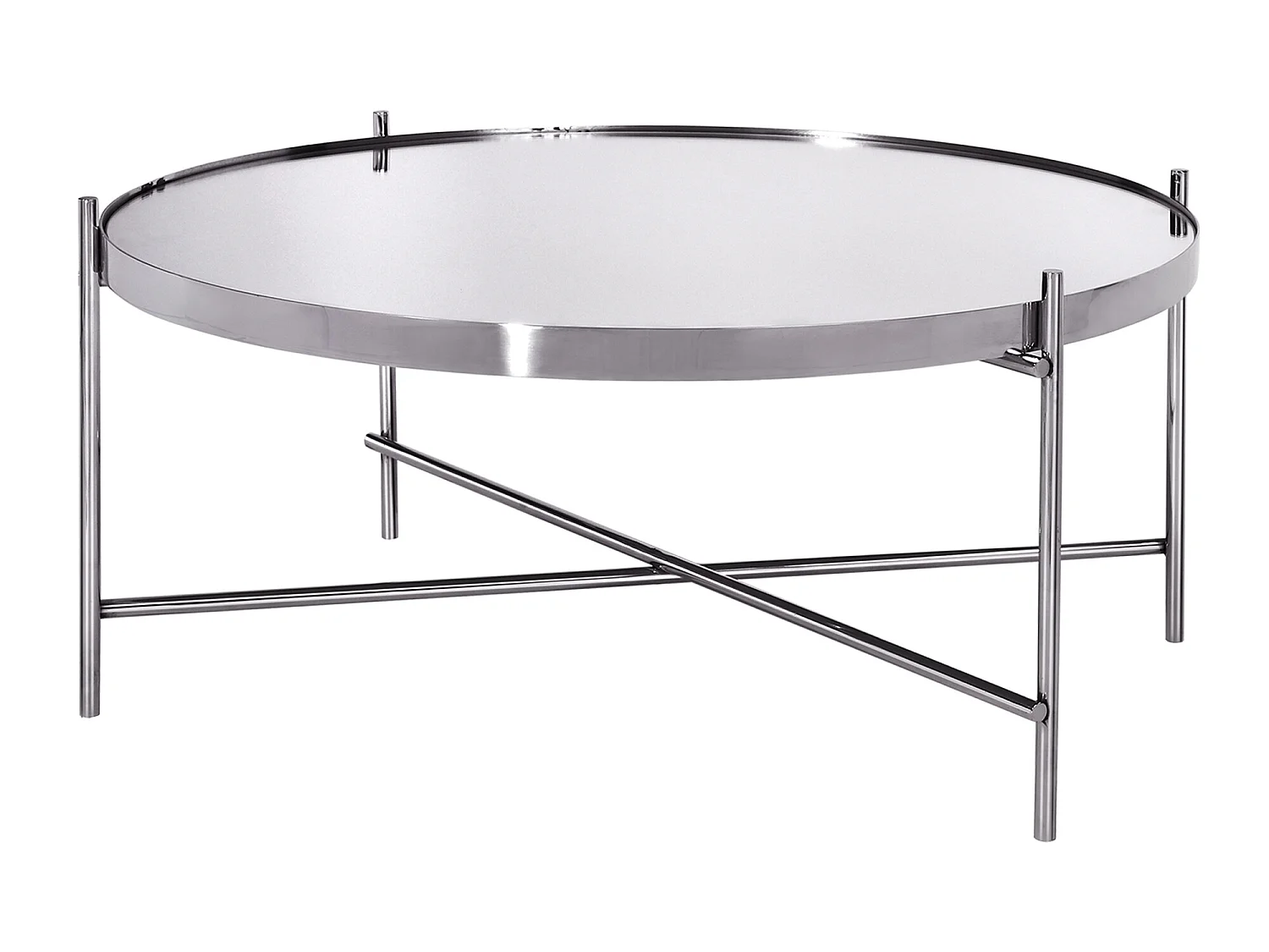 Table basse 75x35 cm argentée ronde structure métallique plateau en verre unique bout de canapé meuble d’appoint base décorative salon module lounge