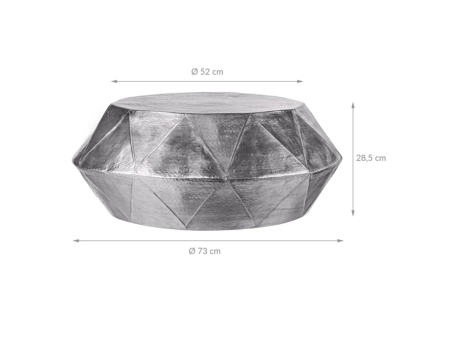 Table basse de salon café martelée en aluminium Ø 73x28,5 cm argent WOMO-DESIGN