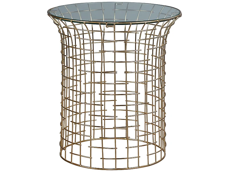 Table basse 40x45cm ronde structure métal doré plateau verre amovible style moderne à entretoises bout de canapé surface d’appoint café meuble lounge