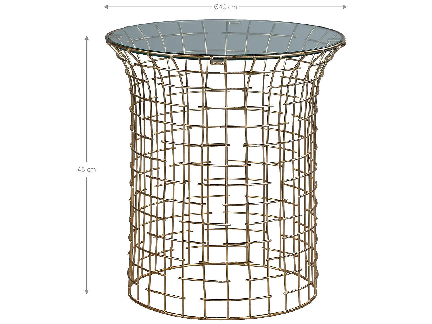 WOMO-DESIGN Mesa auxiliar Leeds Ø40cm redonda 45cm de altura mesita con tapa de cristal transparente extraíble y marco de metal color dorado