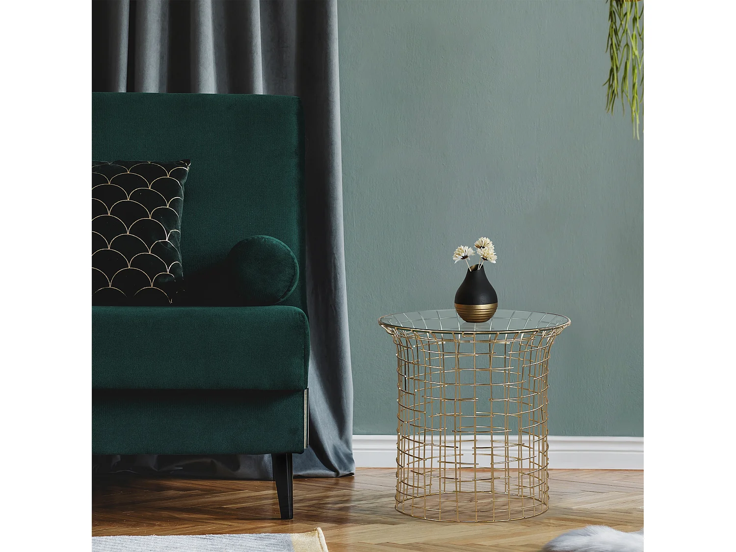 WOMO-DESIGN Tavolino rotondo Leeds 45 x 40 x 45 cm piano in vetro trasparente rimovibile struttura in metallo tavolo da caffè per soggiorno e salotto