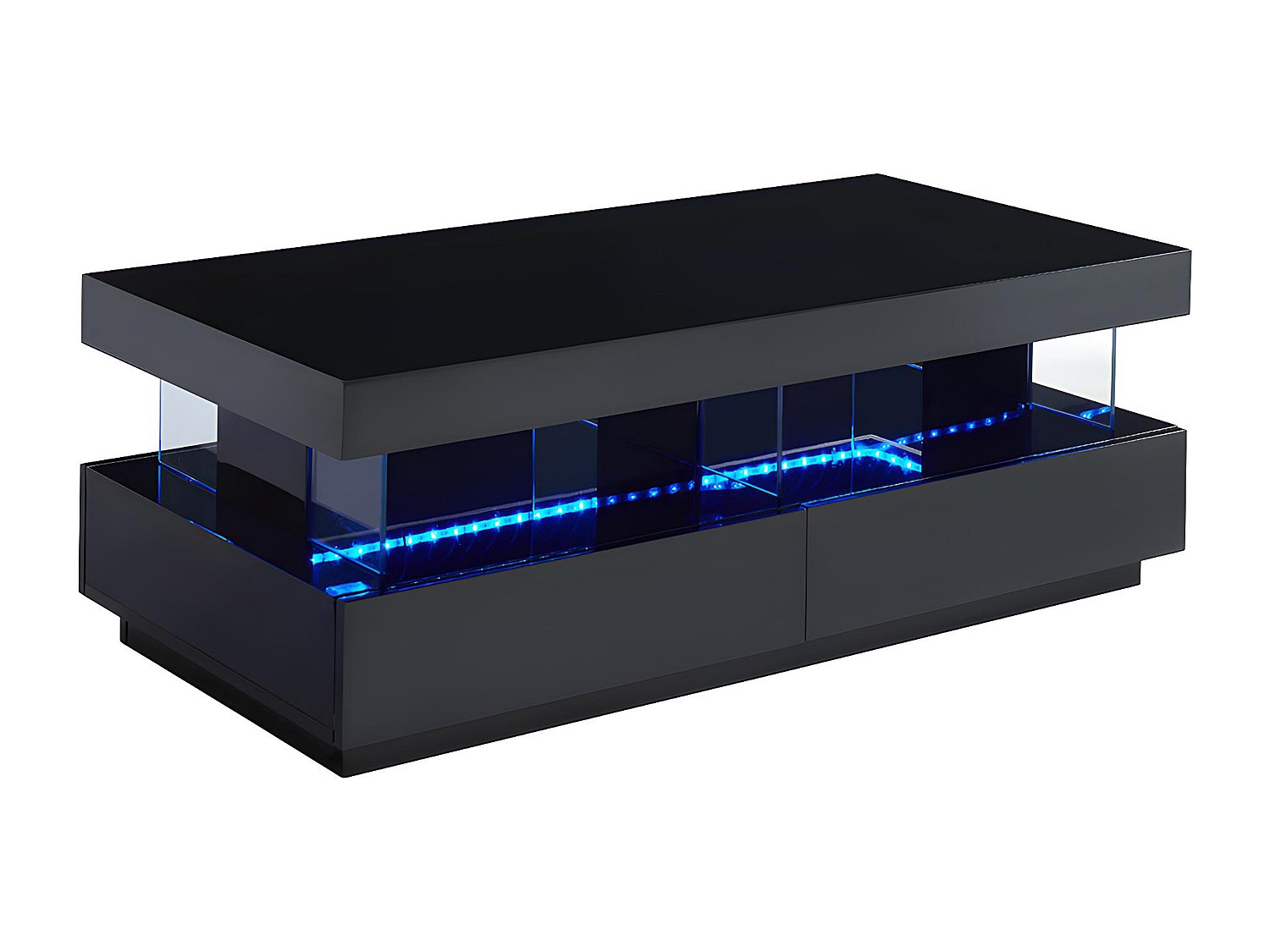 Couchtisch mit 2 Schubladen + 2  Ablagen + LEDs - MDF lackiert - Schwarz - günstig online kaufen