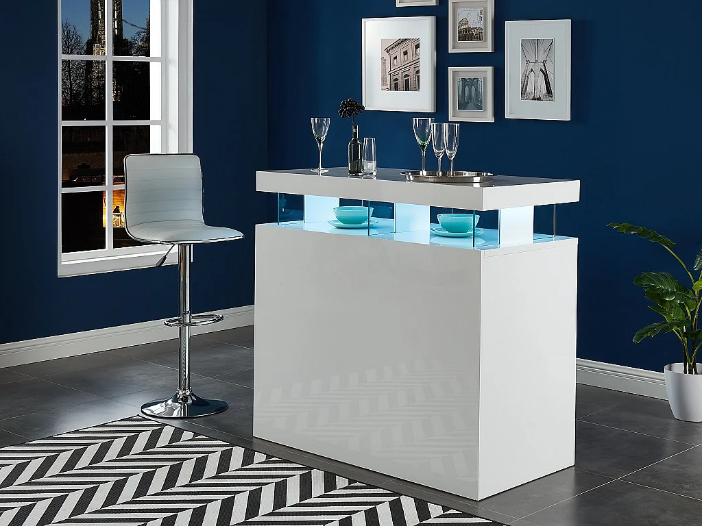 Mobile da bar con LED in MDF Bianco laccato - FABIO II