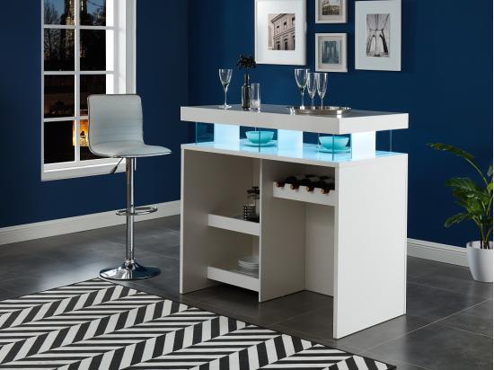 vente unique Meuble de bar avec LEDS en MDF blanc laqué - FABIO II