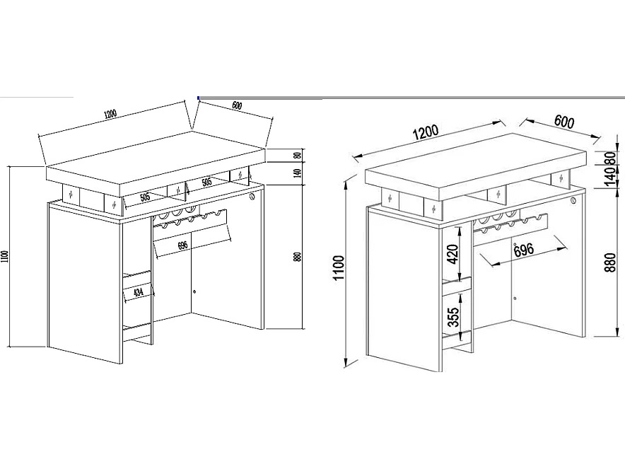 Bar unit with LEDS in white lacquered MDF - FABIO II