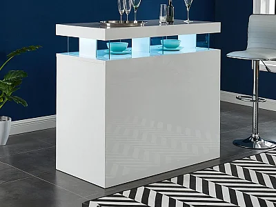 Barskap med LED-lys i hvit lakkert MDF - FABIO II