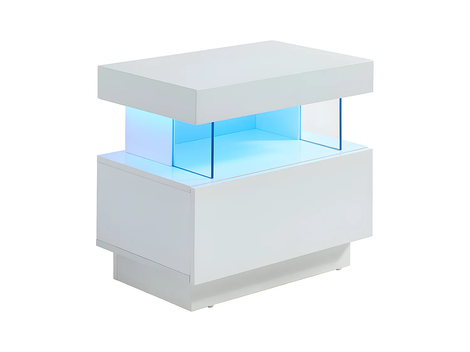 Nachtkastje FABIO - Wit gelakt MDF - Leds - 1 lade en 1 nis