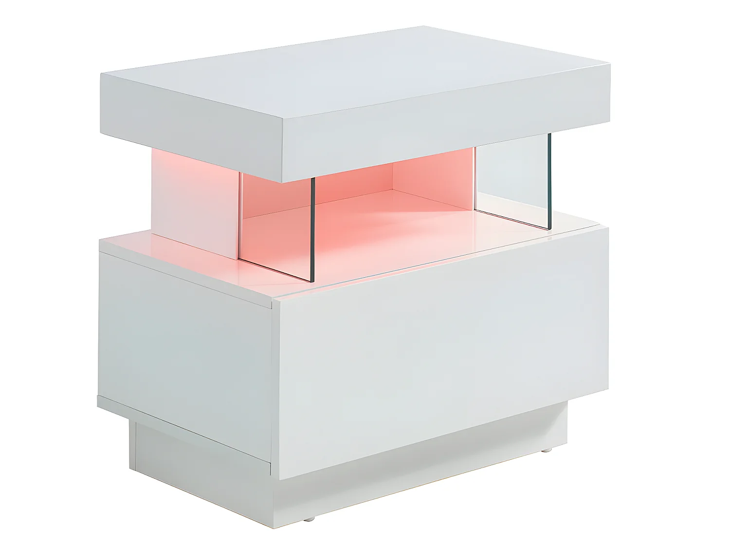 Comodino 1 cassetto e 1 nicchia a LED in MDF Bianco laccato - FABIO II