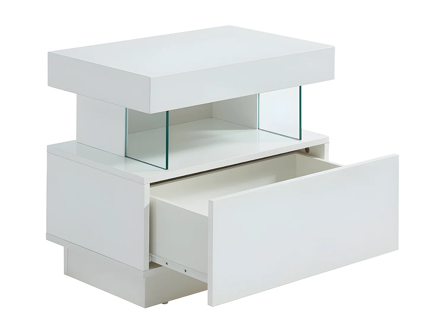 Comodino 1 cassetto e 1 nicchia a LED in MDF Bianco laccato - FABIO II